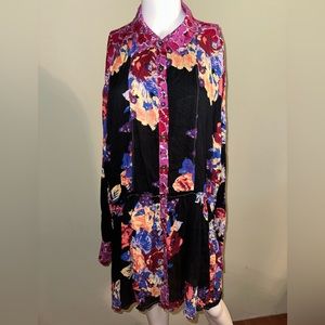 Free People Women's Black Bohemian Floral Button Dress, Size L